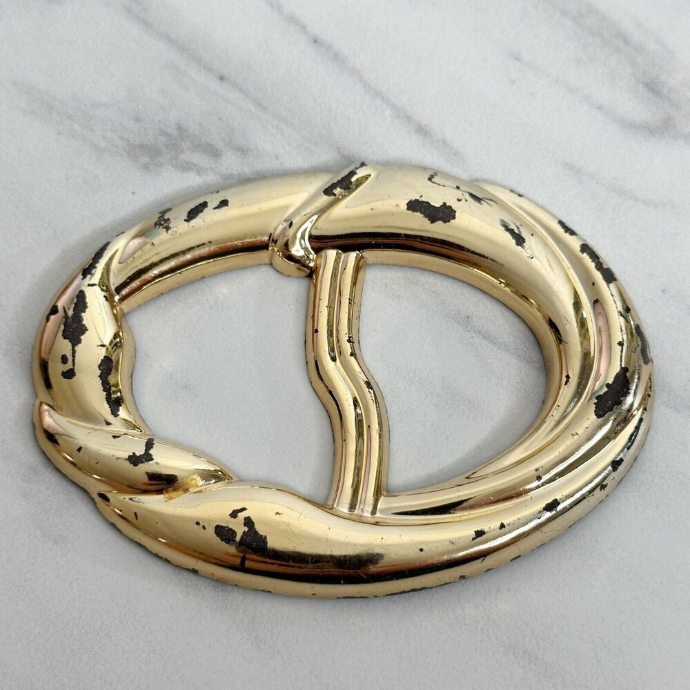 Vintage Metallic Gold Scarf Slide Shirt Tie Bar Belt Buckle